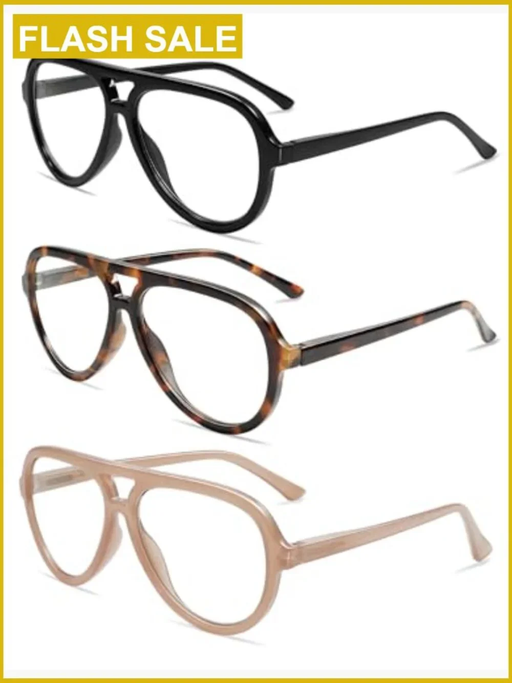 3pk Oversized Aviator Blue Light Blocking Reading Glasses Square